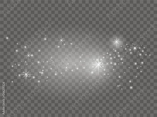 White sparks and stars. Shine with light. Vector.Dust white. Sparkles with transparent background. Christmas abstract pattern. Sparkling magic Dust Particles.