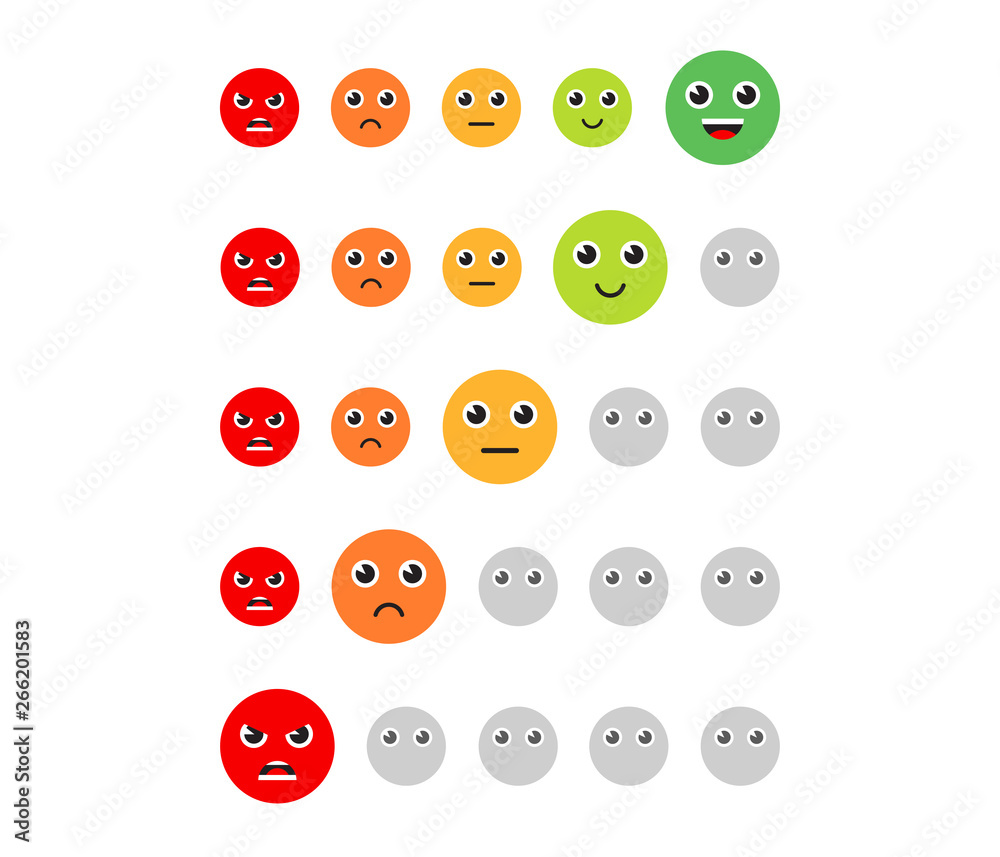 Satisfaction Rating. Set of Feedback Icons in form of emotions. Excellent, good, normal, bad, awful. Vector illustration. Satisfaction Rating. Set of Feedback Icons in form of emotions. Excellent, good, normal, bad, awful. Vector illustration.