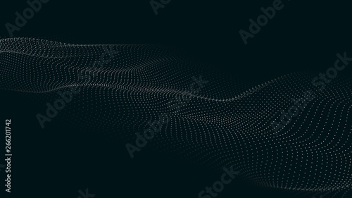 Wave of particles. Futuristic point wave. Vector illustration. Abstract background with a dynamic wave. Wave 3d.