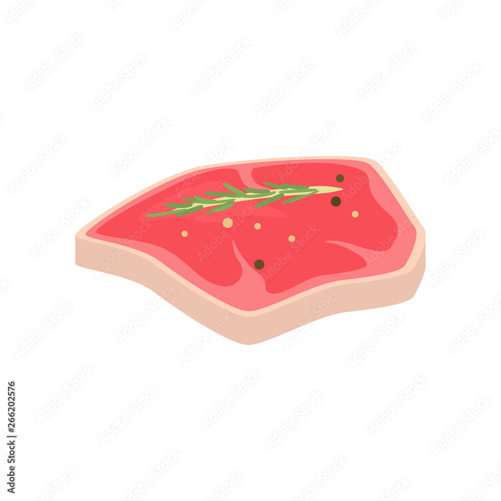 Fresh raw steak prepared with kitchen tasty condiment Fresh raw steak prepared with kitchen tasty condiment