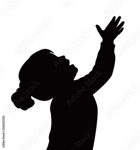 girl head, looking up, silhouette vector