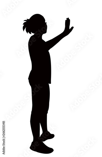 woman making stop sign, silhouette vector