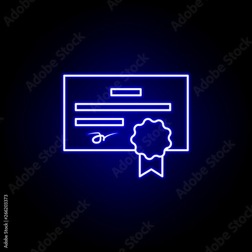 Certificate, license icon. Elements of Human resources illustration in neon style icon. Signs and symbols can be used for web, logo, mobile app, UI, UX