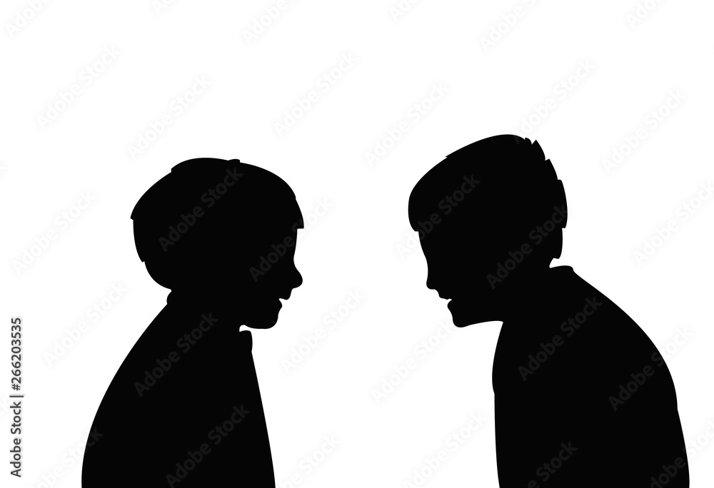 boys heads miking chat, silhouette vector