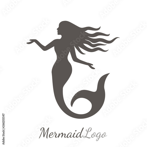 Silhouette of a beautiful mermaid with long hair under the water. flat vector illustration isolated