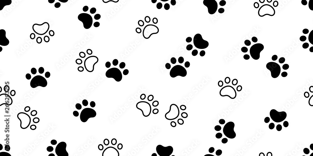 Fototapeta premium Dog Paw seamless pattern vector footprint cat pet scarf isolated cartoon repeat wallpaper tile background illustration