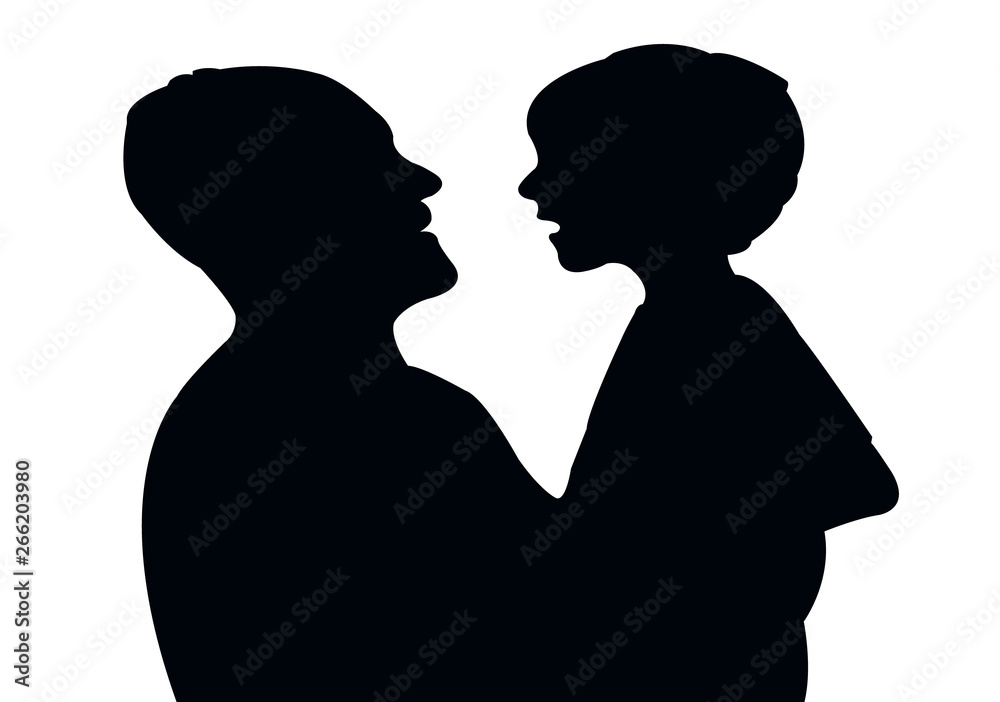 father and son heads, silhouette vector