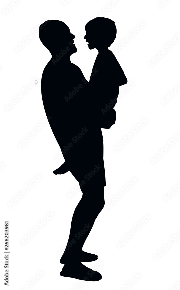 a father and son together, silhouette vector