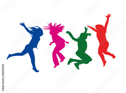 girls jumping, silhouette vector