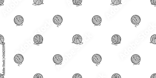 yarn ball seamless pattern vector balls of yarn knitting needles cat toy repeat isolated wallpaper tile background cartoon illustration doodle