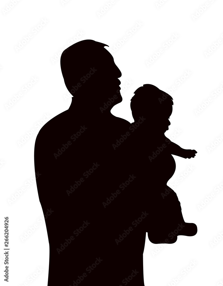 a father and baby together, silhouette vector