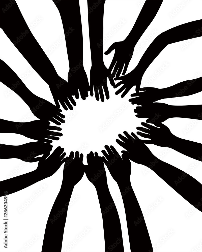 Obraz premium so many hands together, silhouette vector