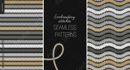 Embroidery satin stitch seamless patterns - two textile patterns of satin stitch