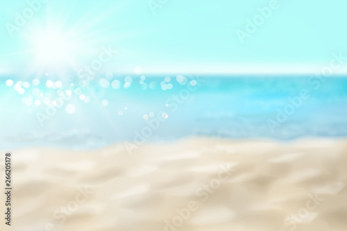 Empty sandy beach. Waves on the seashore. Summer day. Vector illustration.
