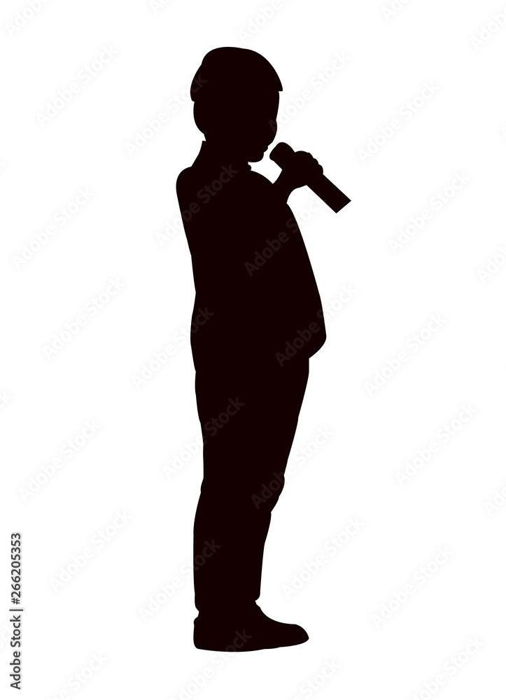 a boy talking with microphone, silhouette vector