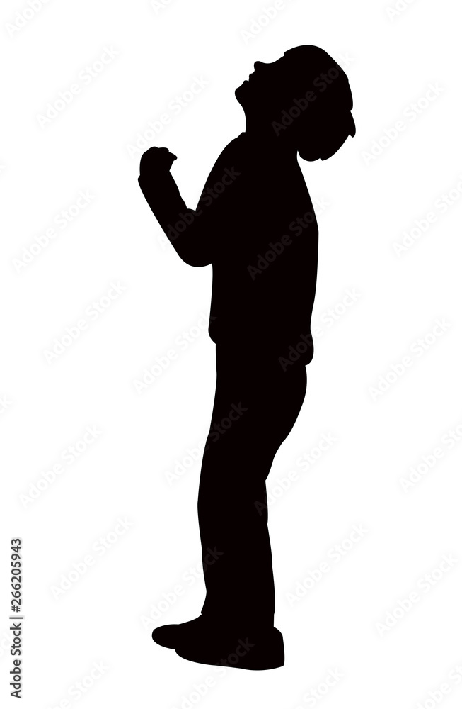 a boy looking up, silhouette vector