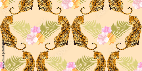 Floral leopard seamless pattern