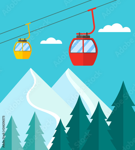 Ski season in the winter Alps. Winter landscape for web banner. vector illustration
