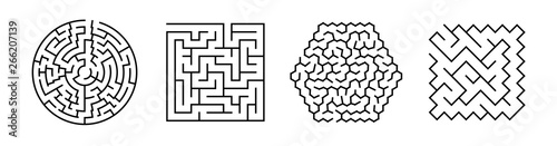 Set Of Vector Mazes. Geometric Outline Labyrinth Illustrations photo