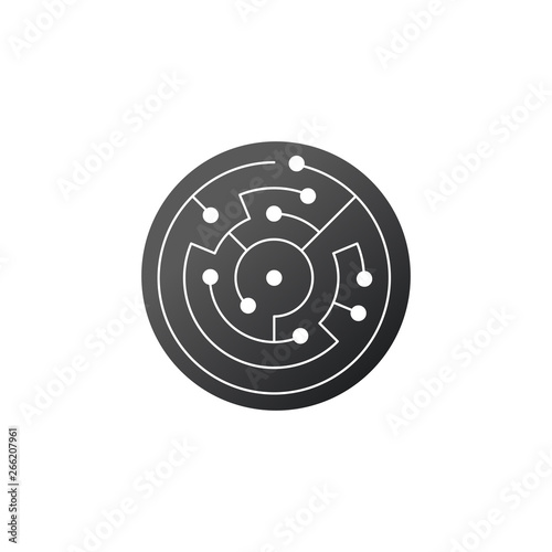 Circuit board icon. abstract circle shape IT maze. Technology symbol. Computer software concept. Power elements. Flat design. Vector Illustration.