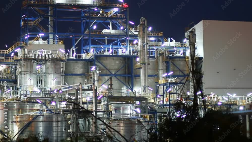 Panning video of Petroleum and chemical plant in twilight time Panning video of Petroleum and chemical plant in twilight time