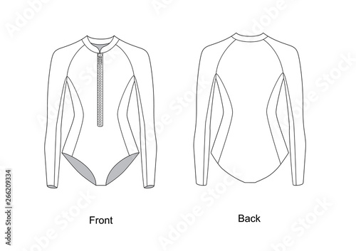 swimsuit for sport with long sleeves with a zipper in front vector