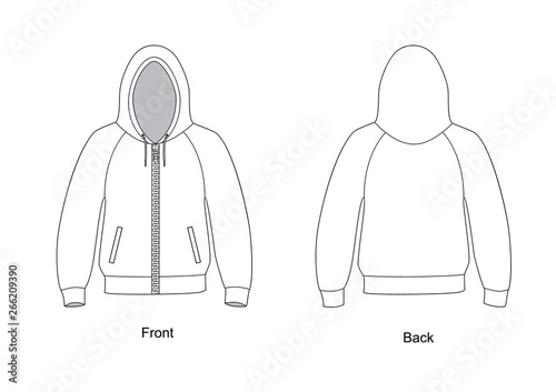 Hoodie vector template. sports jacket with a hood with a zipper in front.