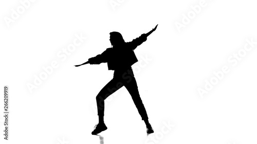 black silhouette on white background, girl dancing hip hop, street dancing