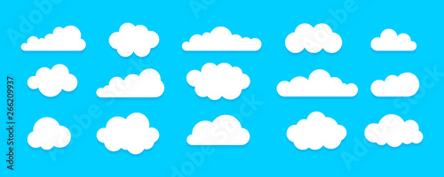 Flat Cloud Icon Set. Vector Illustration.