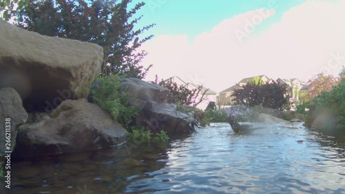 A female MacGillivray's Warbler taking a bath in a babbling brook photo