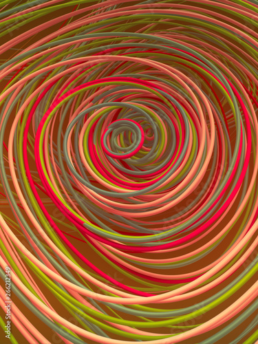 Interlacing abstract colored curves. Computer generated geometric pattern. 3D rendering