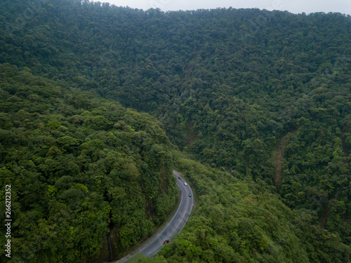 Beautiful aerial view of the Zurqui tunnel road to the Braulio carrillo National Park photo