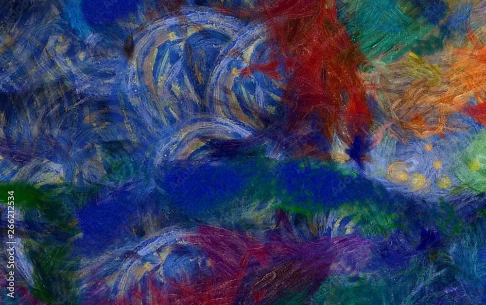 Abstract artistic background pattern for creating creative wall art decor, design card, banners, flyers or textile and fabric prints. Impressionism oil paint drawing. Handmade beautiful texture.