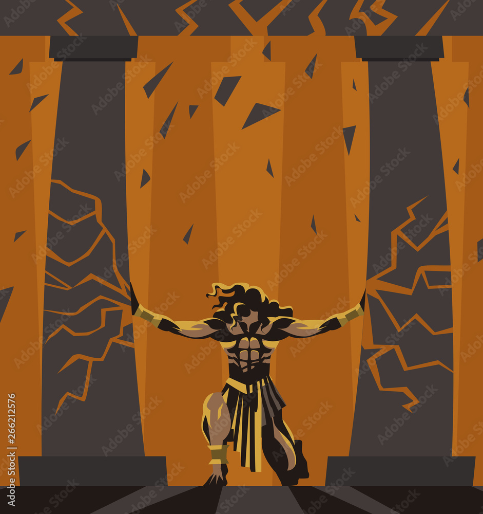 samson pushing the temple columns pillars
