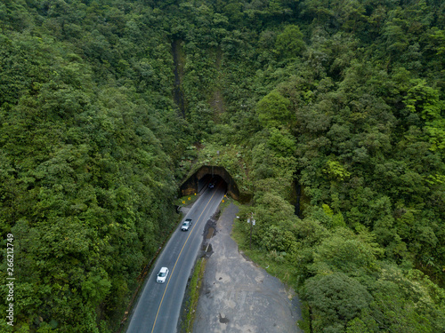 Beautiful aerial view of the Zurqui tunnel road to the Braulio carrillo National Park photo