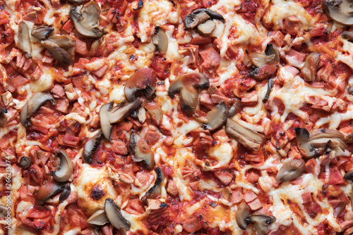 close-up whole screen freshly baked pizza texture background