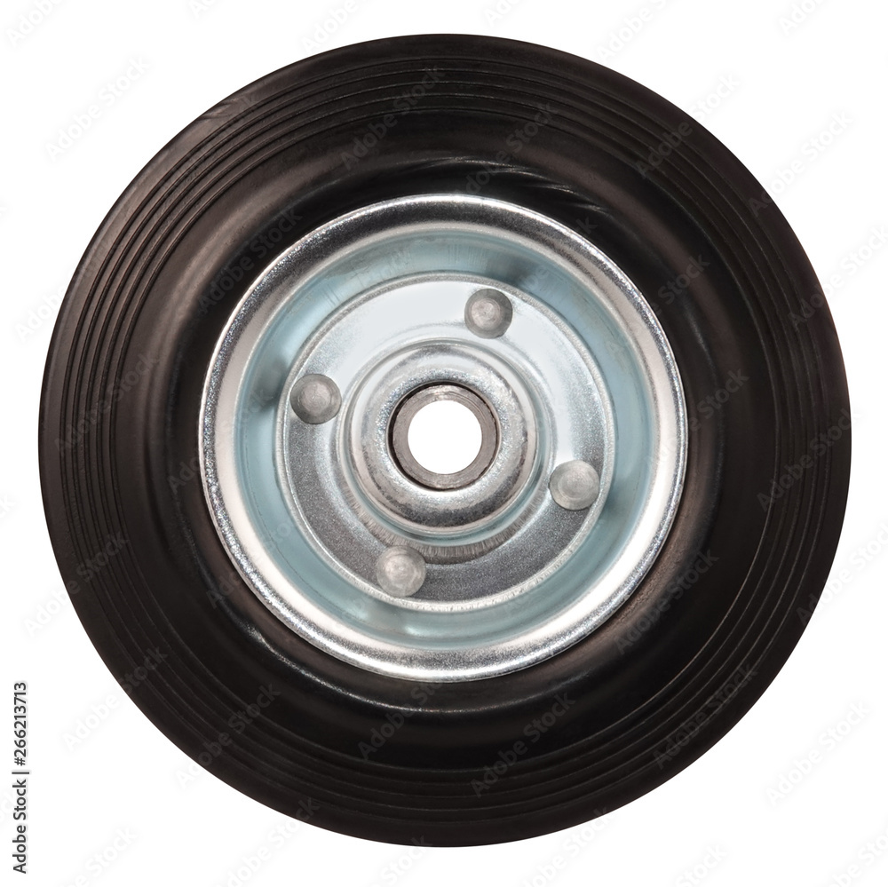 Obraz premium Metal wheel with tire isolated on white background