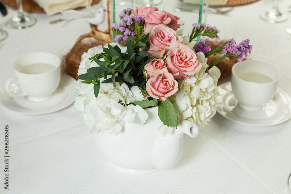 Centerpieces, decorated table for party reception