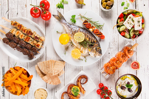 Greek food background. Trad...