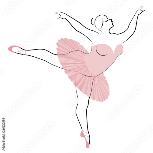Silhouette of a cute lady, she is dancing ballet. The woman has an overweight body. Girl is plump. Woman ballerina, gymnast. Vector illustration