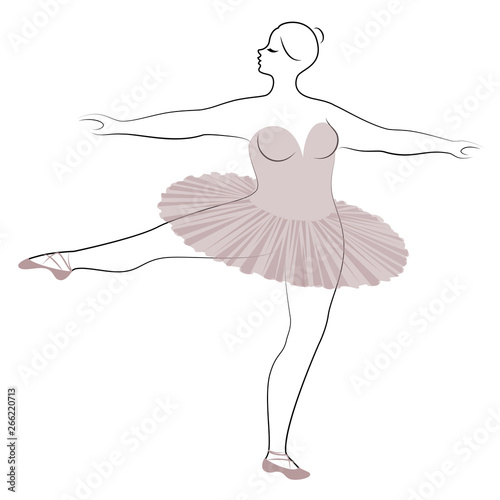 Silhouette of a cute lady, she is dancing ballet. The woman has an overweight body. Girl is plump. Woman ballerina, gymnast. Vector illustration