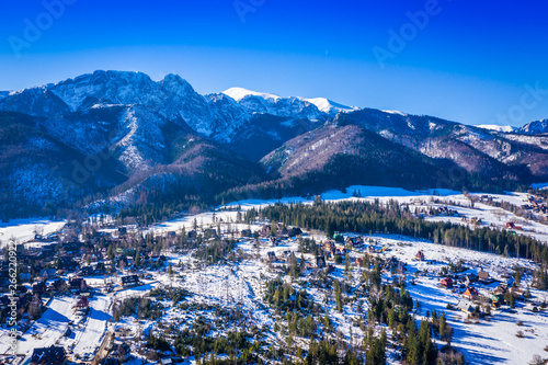 aerial winter Tatra mountain landscape of zakopane