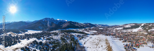 aerial winter Tatra mountain landscape of zakopane