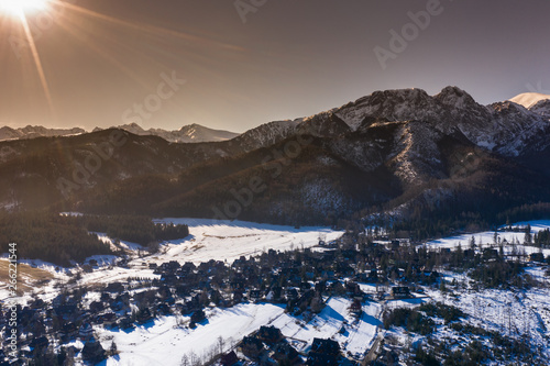 aerial winter Tatra mountain landscape of zakopane