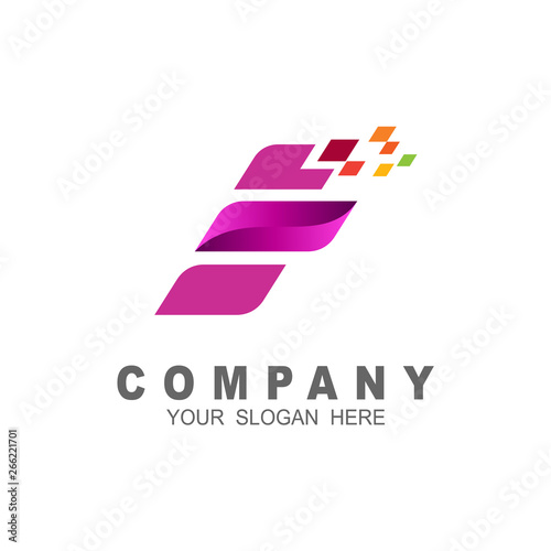 Letter e logo. Alphabet pixel motion logo template