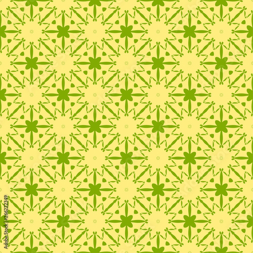 Green Pattern on yellow background. Seamless pattern. Abstract.