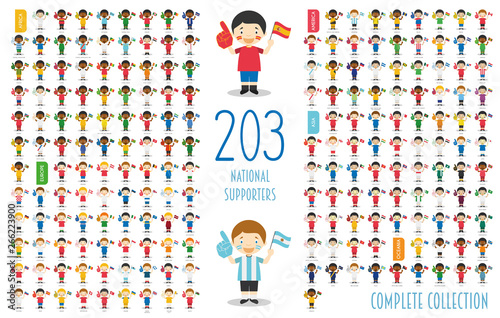 Set of 203 national sport team supporters from all over the world Vector Illustration