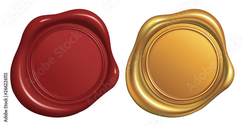 Wax Seal Stamp, Red and Golden_Vector EPS 10 photo