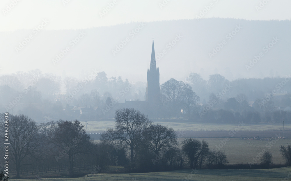 Fototapeta premium English Church in Morning Mist