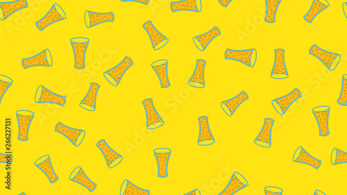 Texture seamless pattern from a set of rare good tasty refreshing alcoholic drinks of hops light and dark malt foam beer in glasses  mugs on a yellow background. Vector illustration